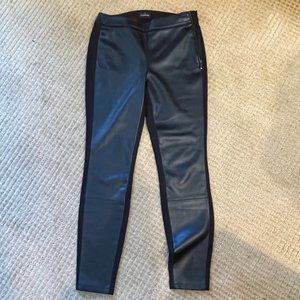 White House Black Market Black Leggings Faux Leather Front w Deco Trim